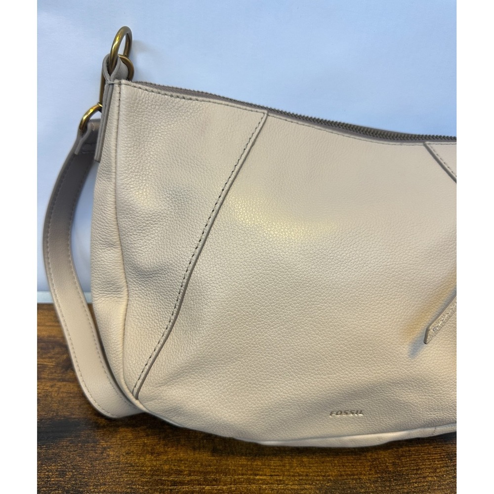 Fossil Skylar Cowhide Leather Crossbody Shoulder Bag Cream Detachable Long Strap - Picture 3 of 12
